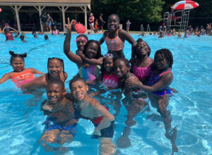 Students having fun at St Malachy pool event